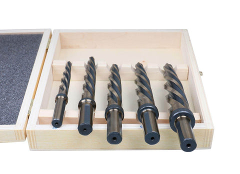 Pro Grade HSS Car Reamer Set With Spiral Flute, 5 Piece, Gold Oxide Finish, Straight Shank Reamers With Stop Collar For Precise Hole Sizing