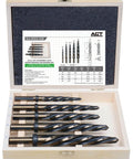 Pro Grade HSS Car Reamer Set With Spiral Flute, 5 Piece, Gold Oxide Finish in wooden case, straight shank with stop collar