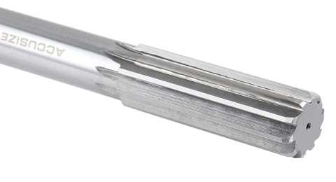 Side view of Seven Eighth Inch HSS Chucking Reamer With Straight Shank And Straight Flute Length Two And Five Eighths Inch Overall Length Ten Inches Right Hand Cut Eight Flutes M2 High Speed Steel Model 50150245.