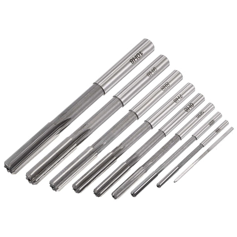 Chucking Reamer Set for Lathe Machine 2mm 3mm 4mm 5mm 6mm 7mm 8mm 9mm 10mm High Speed Steel HSS Straight Flute Reamers with H8 Tolerance 9 Piece Set for Precision Milling and Drilling.
