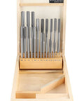 HSS Chucking Reamer Set 1 To 13 Mm By Half Millimeter In A Fitted Case 25 Piece Straight Shank Straight Flute Right Hand Cut Includes Wooden Case Model 5500 SB00 Accusize Industrial Tools
