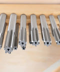 HSS Chucking Reamer Set 1 To 13 Mm By Half Millimeter In A Fitted Case 25 Piece Straight Shank Straight Flute Right Hand Cut Includes Wooden Case Model 5500 SB00 Accusize Industrial Tools displayed in wooden holder