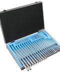Open aluminum case of Accusize Industrial Tools 29 Pc Set 1/16 to 1/2 inch by 1/64 in HSS M2 Premium Chucking Reamers, Straight Flute, 5528-SF00.