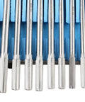 Close-up of Accusize Industrial Tools 29 Pc Set 1/16 to 1/2 inch by 1/64 in HSS M2 Premium Chucking Reamers in blue case