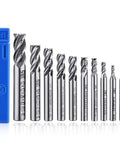 10 Piece 4 Flute End Mill Set In Metric Sizes From 2mm To 12mm HSS High Speed Steel For CNC Milling with blue case