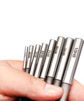 Hand holding HSS H8 Reamer Set 8 Piece Straight Shank Chucking Machine Cutter Milling Reamer Kit 3 4 5 6 7 8 9 10mm