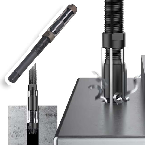 Adjustable High Speed Steel Hand Operated Reamer with slitting diameter 29.5 to 33.5 millimeters used on metal surface for precise sizing.