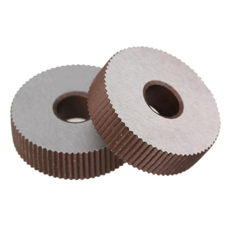 Two Piece High Speed Steel Knurling Wheel Set With Straight And Diagonal Coarse Knurl Options In 0.6 To 2.0 Millimeter Pitch