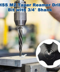 Three Quarter Inch M2 HSS Taper Chucking Reamer Drill Bit For Precision Hole Sizing And Realigning Pre Drilled Holes In Steel Alloy Aluminum Wood And Plastic Heavy Duty Pro Grade Rocaris in use on a metal sheet