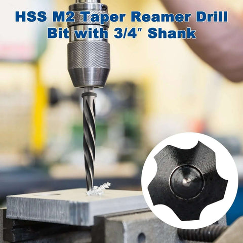 Three Quarter Inch M2 HSS Taper Chucking Reamer Drill Bit For Precision Hole Sizing And Realigning Pre Drilled Holes In Steel Alloy Aluminum Wood And Plastic Heavy Duty Pro Grade Rocaris in use on a metal sheet