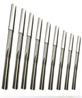 Image of 8 Piece Chucking Reamer Set for Lathe Machines With HSS M35 Cobalt, Sizes 3mm to 10mm arranged in a row.