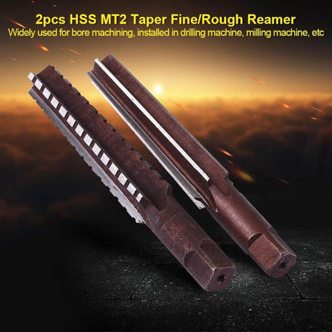 MT2 Taper Reamer Set Two Pack Pro Grade Fine And Rough Reamer Tool With Straight Shank For Bore Machining In Drilling And Milling Machines Made From High Speed Steel For Durability And Precise Reaming
