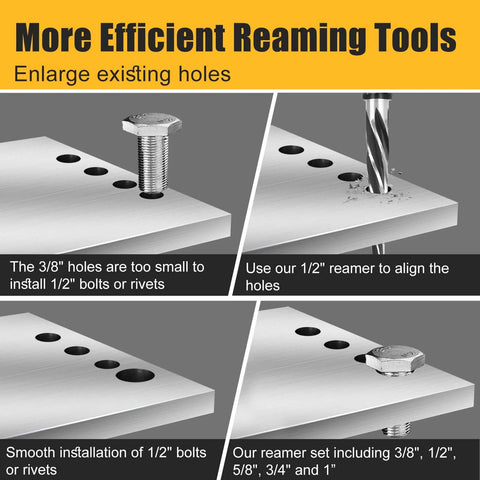 5 Piece HSS Reamer Drill Bit Set for Metal and Wood Align and Enlarge Holes with Burr Free Clean Finish in Steel Alloy Aluminum