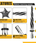 Features of 5 Piece HSS Reamer Drill Bit Set for Metal and Wood Align and Enlarge Holes with Burr Free Clean Finish in Steel Alloy