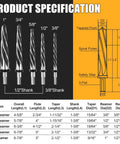 5 Piece HSS Reamer Drill Bit Set for Metal and Wood Align and Enlarge Holes with Burr Free Clean Finish in Steel Alloy Aluminum Sheet Metal