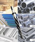 ProGrade HSS Taper Chucking Reamer Set For Drill Construction shown with materials of wood, thin steel, plastic, alloy, aluminum, and iron.