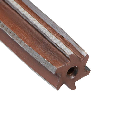 Close-up of Pro Grade Hand Reamer For Metal One Half Inch High Speed Steel H7 With Six Straight Flutes for precision reaming.