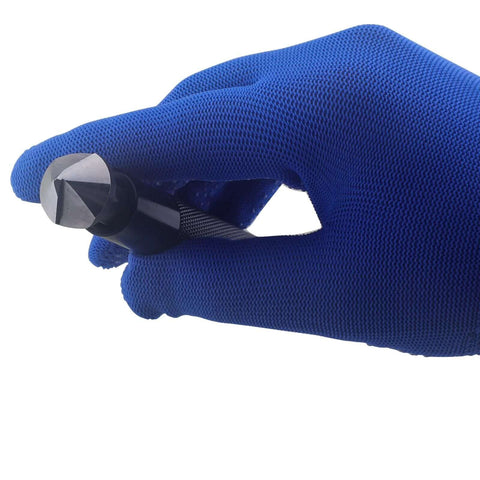 Blue gloved hand holding Premium Countersink Deburring Hand Reamer Set With HRC64 Hardened HSS Steel Heads For Metal Copper PVC Pipes