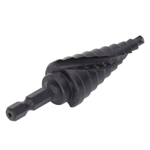 Heavy Duty HSS Step Drill Bit and Hole Reamer With Pagoda Style Spiral Groove for Metal, 10 Steps From 4 to 22mm, Hex Shank