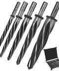 Five Piece M2 HSS Taper Chucking Reamer Set With 1, 3/4, 5/8, 1/2, And 3/8 Inch Sizes Fits 1/2 Inch 3-Flat Round Shank For Bridge And Construction Reamer Drill Bits Built For Steel Metal Wood And Alloys