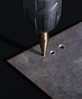Drill using Step Drill Bit Set HSS Titanium Coated with Aluminum Case 50 Sizes in 5 Pieces for Metal Drilling on metal sheet