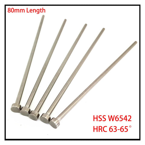 Straight Punching Ejector Pin For Plastic Injection Molding HSS W6542 HRC63 65, 80mm length, nitrided surface, durable alloy steel