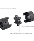 Three Piece L075 L-Jaw Coupling for Three Quarter Inch Shafts, showing HT250 steel halves and Buna-N NBR spider