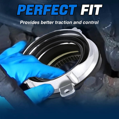 Hub Locking Actuator For Ford F150 2016 2020 And Expedition 2016 2018 4x4 4WD Direct Replacement Auto Locking Hub For Lincoln Navigator 2016 2018 Replaces GL1Z3C247A Premium Quality Replacement For Easy Install And Smooth 4WD Engagement being installed by a gloved hand