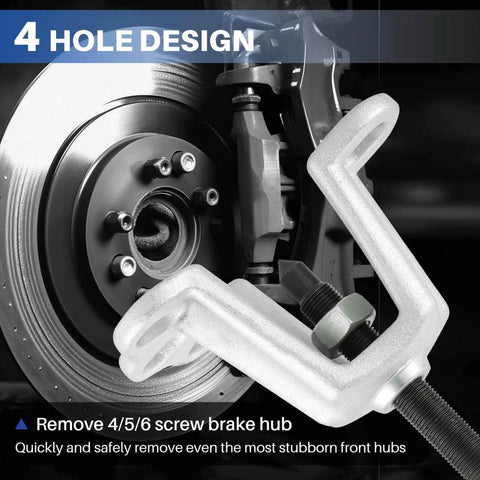 Universal Front Hub Installer Puller Tool For FWD Cars in use with brake disc, showing rust-resistant drop forged alloy steel design
