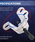 Universal Front Hub Installer Puller Tool For FWD Cars Heavy Duty Axle And Wheel Hub Removal Device displayed with specifications.