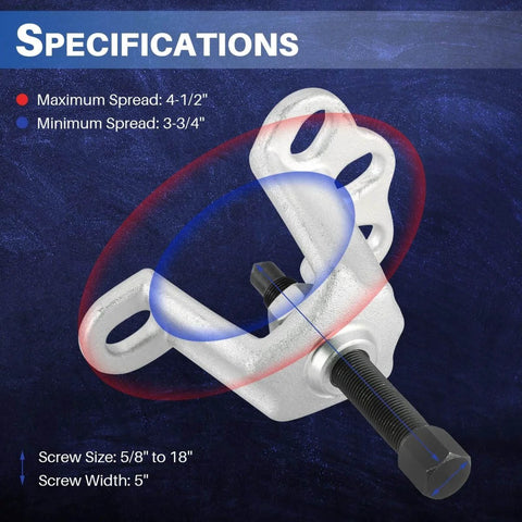 Universal Front Hub Installer Puller Tool For FWD Cars Heavy Duty Axle And Wheel Hub Removal Device displayed with specifications.