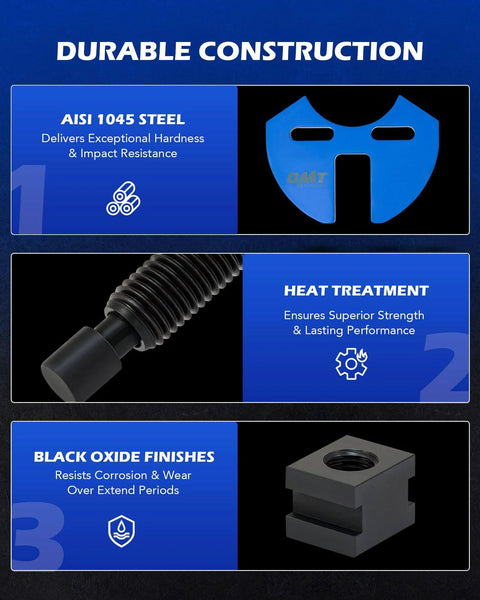 Diagram highlighting durable construction of Wheel Hub Removal Tool Kit, showcasing steel components and finishes.