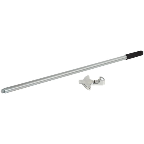 Hub Oil Seal Remover And Seal Puller For Trailer And Truck Axles No Sweat Easy To Use Tool That Safely Removes Hub Seals From Steering Drive And Trailer Axles Without Bearing Damage, showing a long metal shaft with a black handle and unique pulling head attachment on white background.