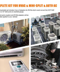 Complete HVAC and Auto AC kit with multiple air conditioning units and technician indicating compatibility with various systems.
