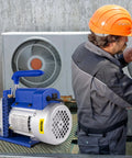 Technician using VEVOR 3CFM 1/4HP Single Stage Air Vacuum Pump Kit for HVAC maintenance
