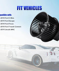 Premium HVAC Blower Motor With Fan for Ford Focus Escape C Max Transit Connect and Lincoln MKC Fits 2012 2013 2014 2015 2016 2017 2018 2019 Replacement for OE Quality Quiet Operation Easy Install, product image showing fan part and vehicle compatibility.