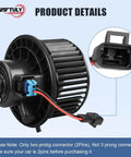 Front HVAC Blower Motor Replacement For Chevy Tahoe Silverado 1500 2500 Avalanche Suburban GMC Yukon Sierra Cadillac Escalade Easy Install Fits AC Heater Fan 700164 22741027, showing two-pin connector