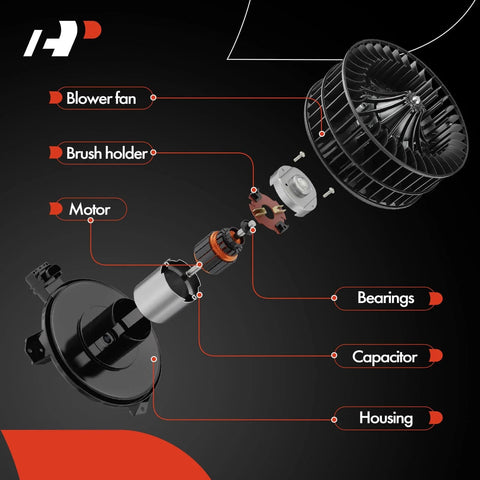 Exploded view of Premium HVAC Heater Blower Motor Assembly For Volkswagen And Audi Vehicles By A Premium Drop In Ready