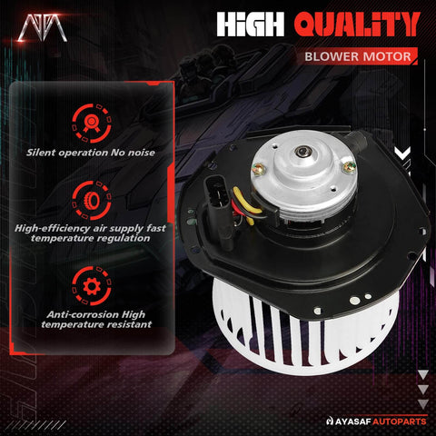 HVAC Blower Motor Assembly for Chevy Astro, Blazer, Corvette, Camaro, GMC Safari, Sonoma, Jimmy, Buick Electra LeSabre, Pontiac Firebird, Oldsmobile Bravada, Isuzu Hombre 700092 OEM Replacement showing top view with high-quality features listed.