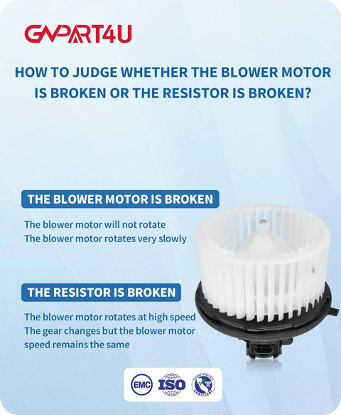 Front HVAC Blower Motor For Chevy Tahoe Suburban Silverado Avalanche GMC Yukon Sierra Cadillac Escalade 2007 2014 Drop In Replacement By GVPART4U Direct Fit with resistor.