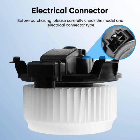 Direct Fit HVAC Heater Blower Motor Assembly for Toyota Corolla, RAV4 installation, showing electrical connector close-up.