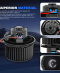 HVAC Blower Motor With Fan Cage Direct Fit Replacement For Chevy Silverado Tahoe Suburban Avalanche GMC Sierra Yukon Cadillac Escalade 1999 2000 2001 2002 2003 2004 2005 2006 2014 700089 showing multiple angles and details, focus on premium material and wiring.