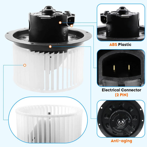 Replacement HVAC Blower Motor Assembly With Fan Cage For 1999 2007 Ford F250 F350 Super Duty And 2000 2005 Excursion XC3Z19805CA 700099 2C3Z19834AA PM292 showing ABS plastic and connector details