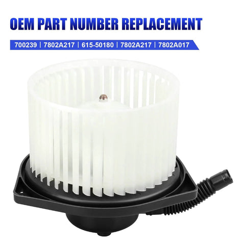Front view of Front HVAC Blower Motor With Fan For Mitsubishi Lancer Outlander And Outlander Sport Drop In Ready Direct Fit 2008 2009 2010 2011 2012 2013 2014 2015 2016 2017 2018 Replacement 700239 By LCWRGS showing fan cage and housing