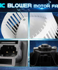 Close-up of HVAC Blower Motor Fan Replacement for Chevy Impala 2004 To 2013 Buick LaCrosse Allure 2005 To 2009 Monte Carlo 2004 To 2007 Pontiac Grand Prix 2004 To 2008 Replacement 700107 19153333 showing fan blades and electrical connectors