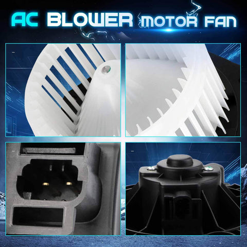 Close-up of HVAC Blower Motor Fan Replacement for Chevy Impala 2004 To 2013 Buick LaCrosse Allure 2005 To 2009 Monte Carlo 2004 To 2007 Pontiac Grand Prix 2004 To 2008 Replacement 700107 19153333 showing fan blades and electrical connectors