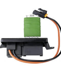 Front view of Front HVAC Blower Motor Resistor Kit For Chevy Silverado Trucks 1500 2500 3500 Tahoe Suburban Avalanche GMC Sierra Yukon XL Cadillac Escalade 1999 To 2006 Replacement AC Climate Control Module with green resistor and black connector wires visible.