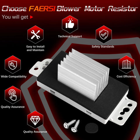 HVAC Blower Motor Resistor Kit With Harness For Chevy Silverado Tahoe Suburban Avalanche Trailblazer GMC Sierra Envoy Yukon XL Replaces 89018778 89019351 19260762 RU-631, showing resistor and installation hardware.