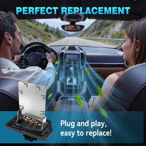 HVAC Blower Motor Resistor Replacement For Kia Optima Sorento Soul Forte Koup Sedona Santa Fe Elantra Sonata Elantra GT Azera And Hyundai Elantra Coupe Elantra Sport Replacement RU656 shown in car interior.