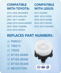 Diagram listing compatible cars and part numbers with Front HVAC Blower Motor Replacement For Toyota Camry Tundra 4Runner Highlander Venza Avalon And Lexus ES350 ES300h GX460 2007 To 2020 Models Direct Fit OE PM9351 75830 871030E040